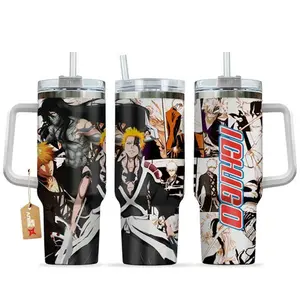 STORMMECH - Bleach Ichigo Kurosaki Anime Tumbler 40oz With Handle Stainless Steel Cup, Soul Reaper Bankai Anime Tumbler, Manga Travel Mug, Gift for Anime Fans