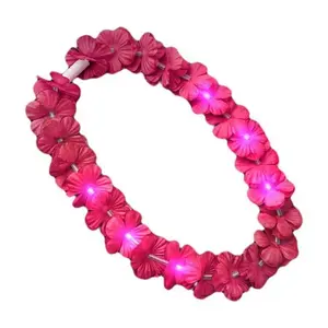 Light Up Hawaiian Flower Lei Necklace, Pink
