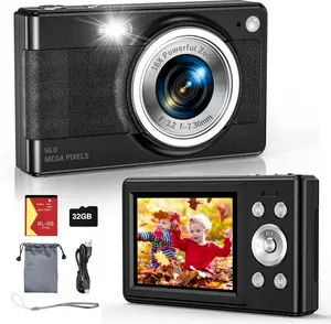 2025 New Digital Camera 56MP 4K FHD 1080P for Kids 16x Zoom Anti Shake Face Detect Smile Capture 32GB TF Card Battery Lanyard Great Gift Boys Girls Black