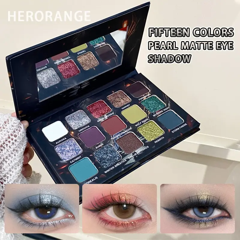 HERORANGE, 15-Color Eyeshadow Palette, Shimmering and Glitter Eyeshadow Palette, Waterproof and Sweatproof, 15 Shades for Customizable Eye Makeup, Suitable for Most Skin Types, Shimmer Pigment Palette, Shimmer Sparkle Palette