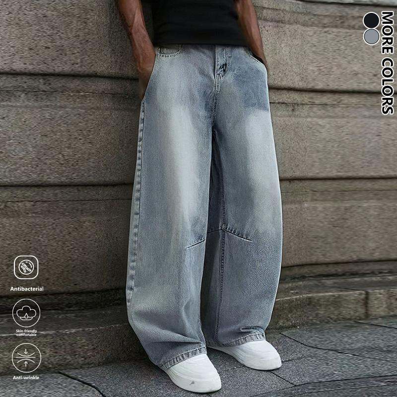 Men's Loose Wide-Leg Jeans Straight-Leg Non-Elastic Mid-Waist Breathable Fabric All-Season Classic Street Style Fashionable Casual Wear Comfortable Durable