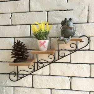 Vintage Farmhouse Creative Staircase Style Wall Decor, Hanging Flower Rack, Floating Shelf, Home Decoration, Storage Organizer, Gift, Room Decor