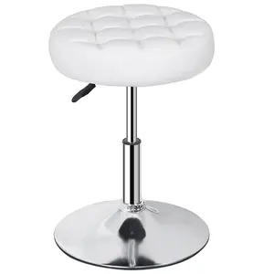 ZENY 360° Swivel Tufted Vanity Stool Modern Makeup Ottoman Stool PU Leather White