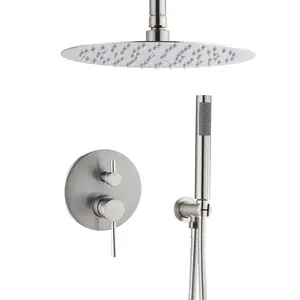Hdmw Dome shower system Shower head combination set wall mounted with 10 inch shower head and hand held shower head, brushed nickel finish