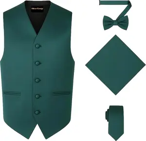 Oliver George Men's 4pc Formal Vest Set: The Ultimate Wedding & Prom Look | Includes Waistcoat, Tie, Bowtie & Pocket Square | XS-4XL All Sizes | 20+ Stunning Colors