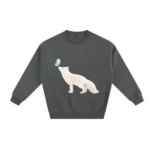 White Fox with Blue Butterfly Fleece Sweatshirt - Ultra Soft Plush Lining for Year Round Comfort & Cozy Fit - Unisex Design for Effortless Styling