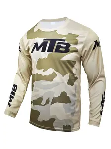 Black Gray Camo MTB Long Sleeve Jersey, Quick Dry Breathable Cycling Shirt, Loose Fit for Mountain Biking, Motorcycle, Fishing, Camping Sports Top
