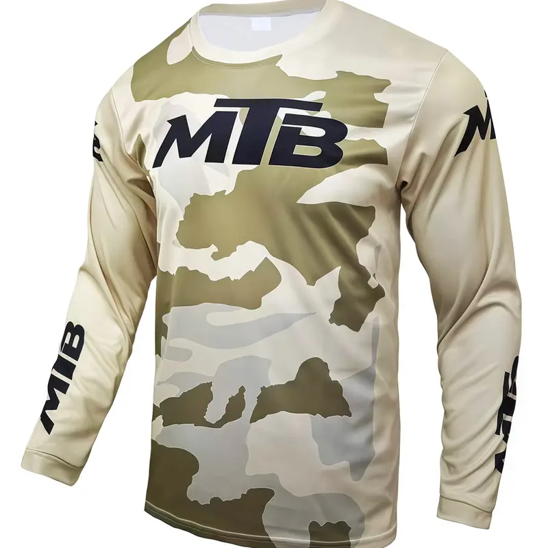 Black Gray Camo MTB Long Sleeve Jersey, Quick Dry Breathable Cycling Shirt, Loose Fit for Mountain Biking, Motorcycle, Fishing, Camping Sports Top