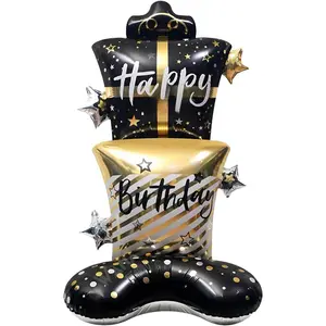 61" Giant Black  Happy Birthday Foil Balloon, Self-Standing  Box Balloons for Women Men   Shower Birthday Party Decorations