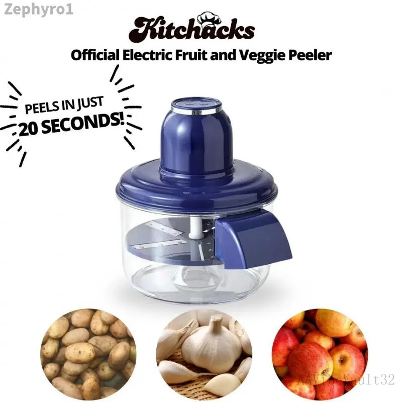 Kitchacks Official Rechargeable Electric Peeler - Small Home Kitchen Gadget for Apples, Potatoes, Garlic, Grapes, Tomatoes, Automatic Lemon Zester - Rotary Aid Machine ZAAVibeVault32