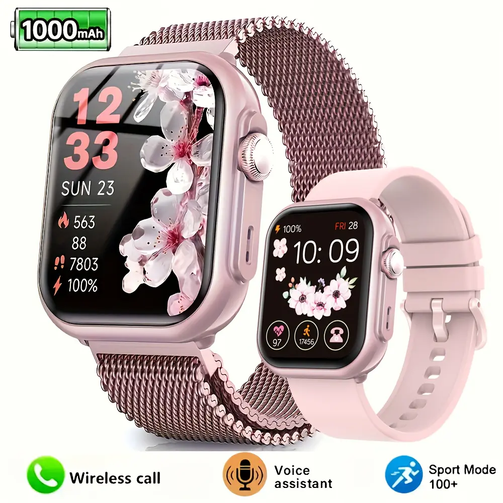 Smart Watch for Women (Android/iPhone), 1.83" HD Smart Watch with Bluetooth Calls/Messages/Notifications, Sleep/Heart Rate/SpO2 Monitor, 110+ Sports Modes Fitness Tracker Watch, 1000mAh Battery,Wearable Silicone Anniversary Wristwatch Chip Metal Recording