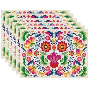 Floral Pattern Design Placemat, 1/4/6/8/12pcs Heat-resistant Stain-proof Table Mat, Rectangular Table Decor for Home Kitchen Party, Coasters