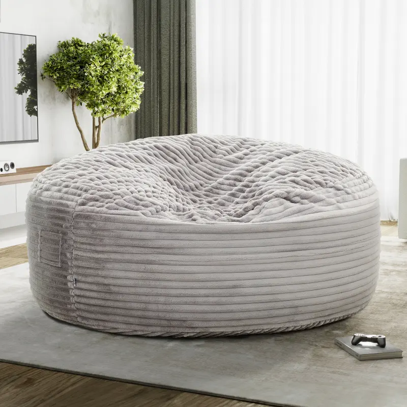 (High end and high-quality)Traditional 72 in.Oversized Velour Memory Foam Bean Bag, Living Room Round Lounger Sofa Chair, Light Gray