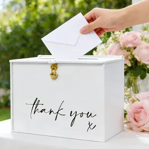 Super Large Card Box with Lock & Slot, White Elegant Thank-You x Wedding Card Boxes for Reception Cards Wishes Monetary Gifts, Big Envelope Box for Graduat