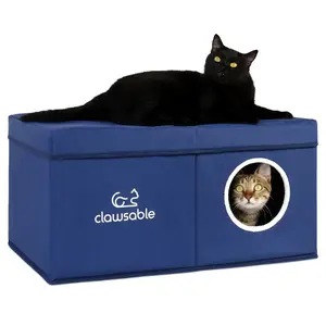 Clawsable Cooling Outdoor Cat House - Weatherproof & Insulated for Indoor/Outdoor Cats, Waterproof Feral Shelter for Summer, Outside Stray Barn (Blue, 26" x 17" x 13")