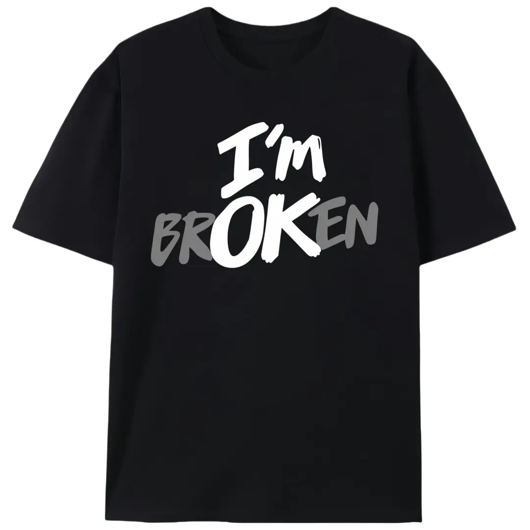 Men's Gothic Mental Health Graphic T-Shirt, Emo Style Round Neck Fitted Cut in 200gsm 100% Cotton Fabric, Tshirt, Stretch, Printed Graphic