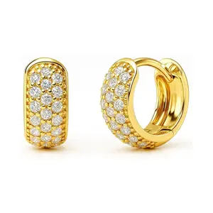 Dome CZ Mini Huggie Earrings in Sterling Silver 0.5"
