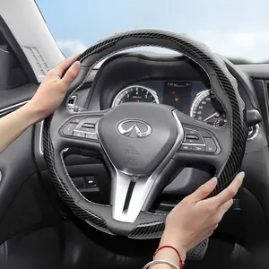 For Infiniti Steering Wheel Cover Premium Carbon Fiber Texture Integrated Snap Type Wavy Sports Design Scratch Resistant and Durable All Seasons Steering Wheel Protective Case For QX60/QX50/QX80/QX55/Q50/Q60/QX70 Black Brown Blue Red Silver White