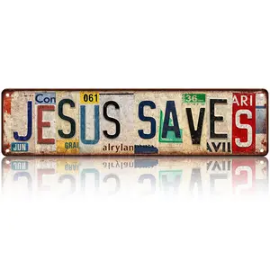Vintage Jesus Saves Wall Decor 4x16 Inch Rust-Resistant Aluminum Sign for Home Living Room Man Cave Bedroom Bar Garage Cafe Pub Office Store Club Gift