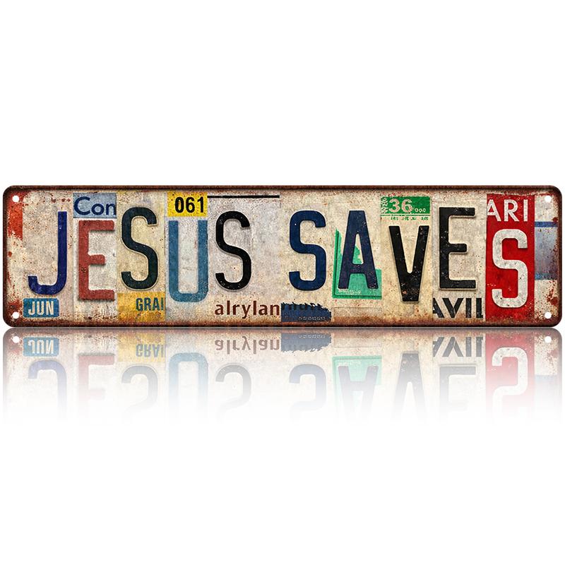 Vintage Jesus Saves Wall Decor Street Signs Metal Tin Signs for Home Living Room Man Cave Bedroom Bar Garage Cafe Pub Office Store Club Gift 4*16 INCH Rust-Resistant Aluminum Plaque