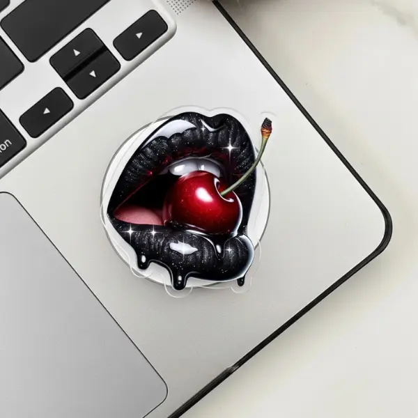 Dark Aesthetic Cherry Lips Phone Grip  - Gothic Black Glitter Lips Phone Grip -  Art Pop Socket - Gift For Her