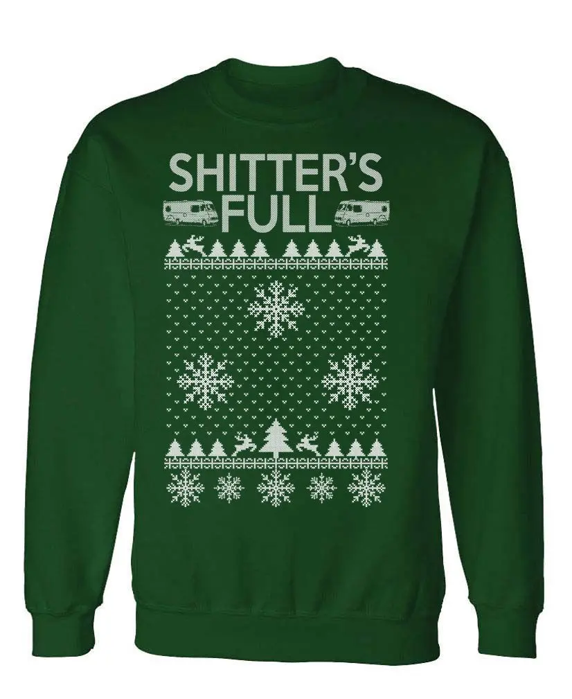 Men's Christmas Sweatshirt, Funny 'Shitter's Full' Graphic Novelty Pullover, Regular Fit Longsleeve Top for Holiday Parties, Tops, Menswear