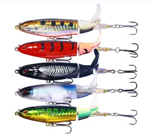 5Pcs Whopper Fishing Lure for Bass Popper Top Water Fishing Lures with Floating Rotating Tail Barb Treble Hooks in Saltwater Freshwater Plopping Lures Kit - Home Improvement.