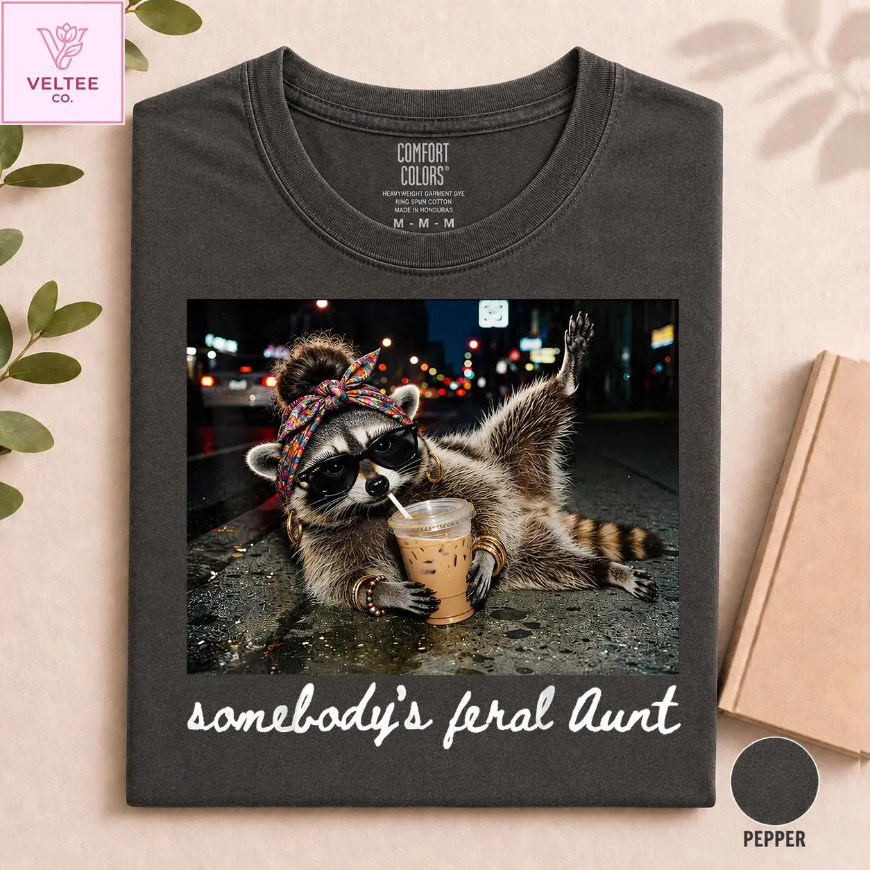 Comfort Colors® Vintage Somebodys Feral Aunt Shirt Funny Raccoon Tee Cool Auntie Club Gift Promoted To Aunt Pregnancy Reveal Meme Shirt