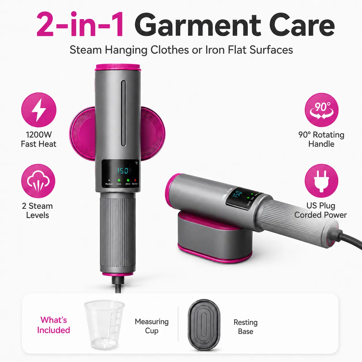 Handheld Garment Steamer-Iron, 1200W Portable Clothes Steamer with 2 Steam Levels, US Plug, Wide Voltage Household Appliance for Travelers & Daily Outfit Care