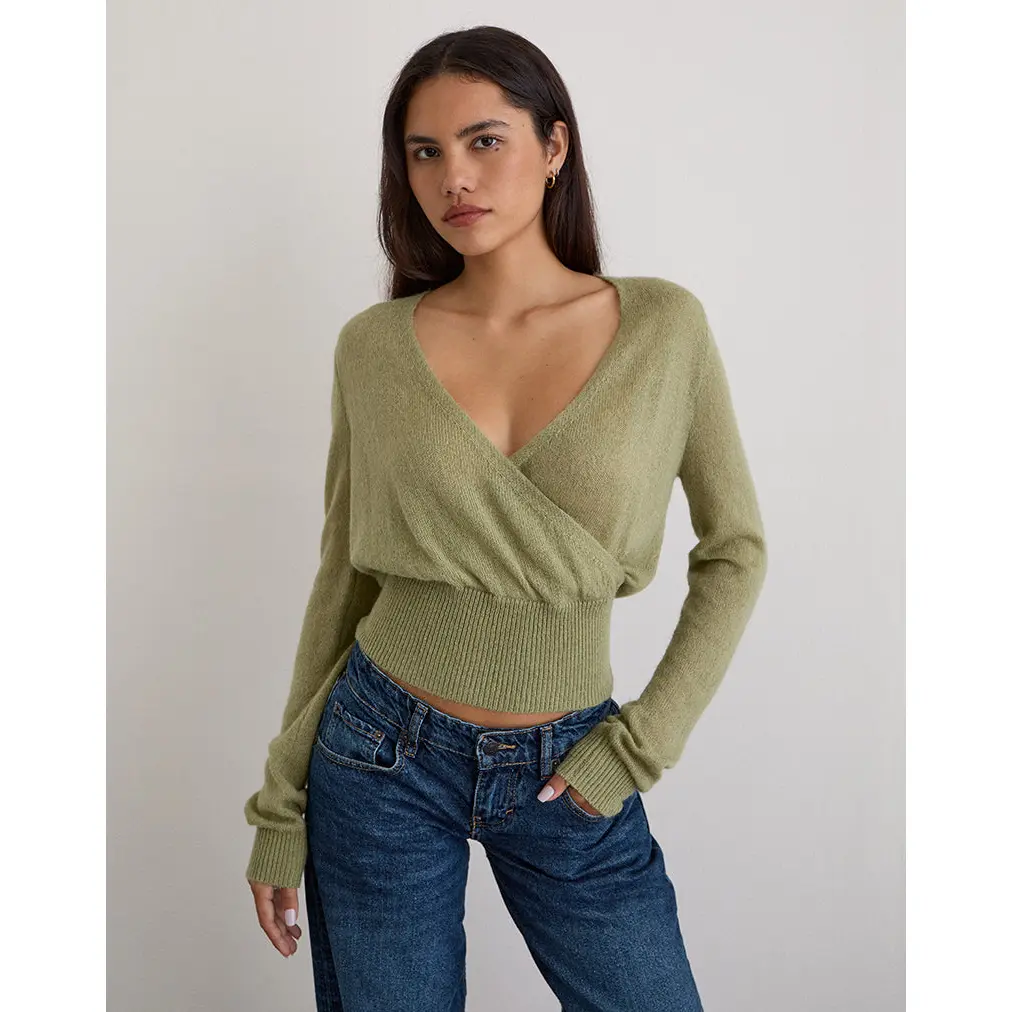 Nilza Wrap Top in Knit Sage Green