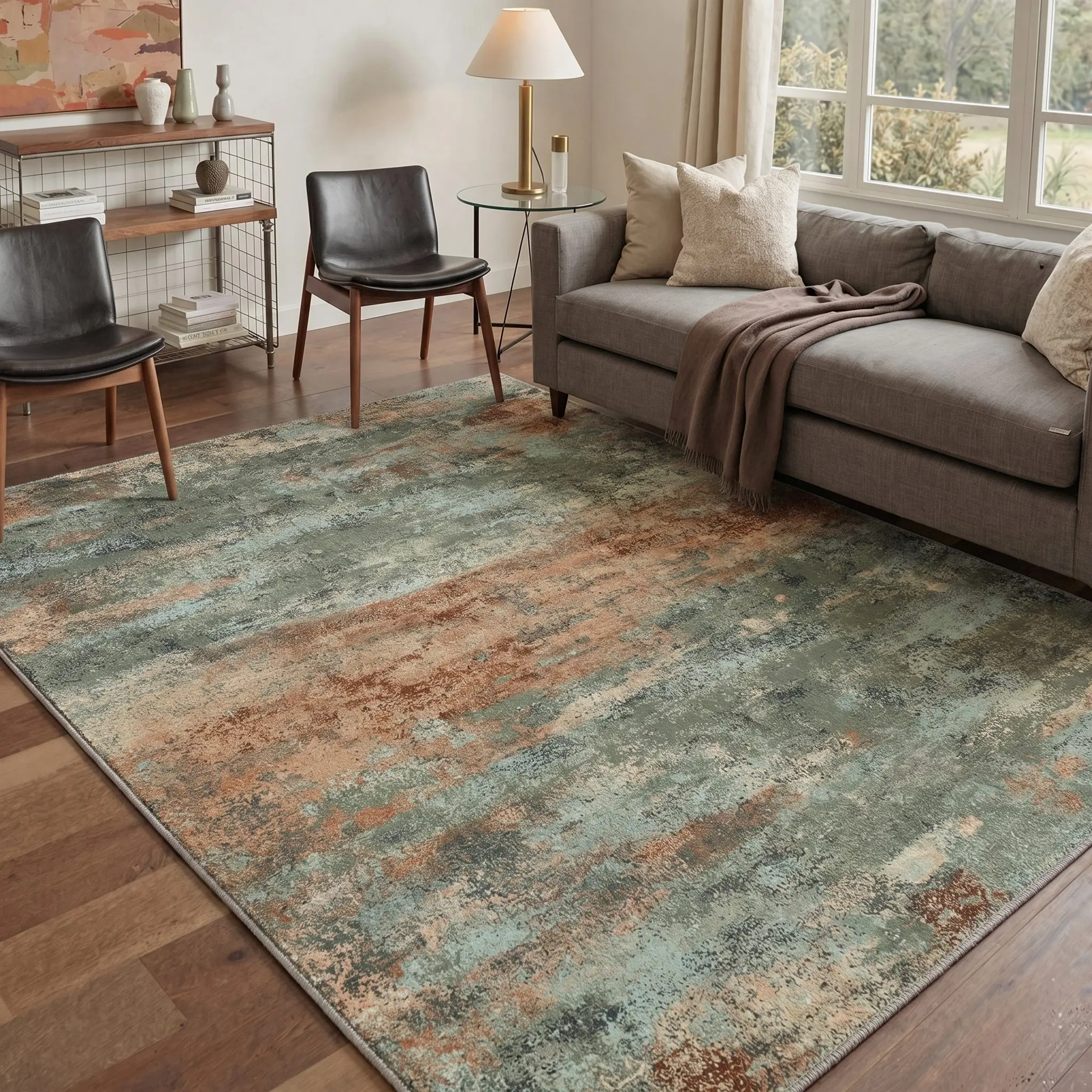 【Deals For You Days】GENIMO Modern Abstract Rug – Soft, Non-Slip, Pet Friendly, Machine Washable Rug, Area Rug Ideal for Living Room, Bedroom, Kitchen, Hallway, Elegant Floor Decor ,DT5001-V5SG