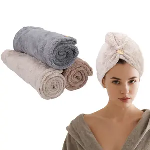 3 PCS Hair Drying Towels, Hair Towel with Button, Super Absorbent Microfiber Hair Towel for Curly Hair, Fast Drying Hair Wraps for Women Girls, Microfiber Towel for Hair
