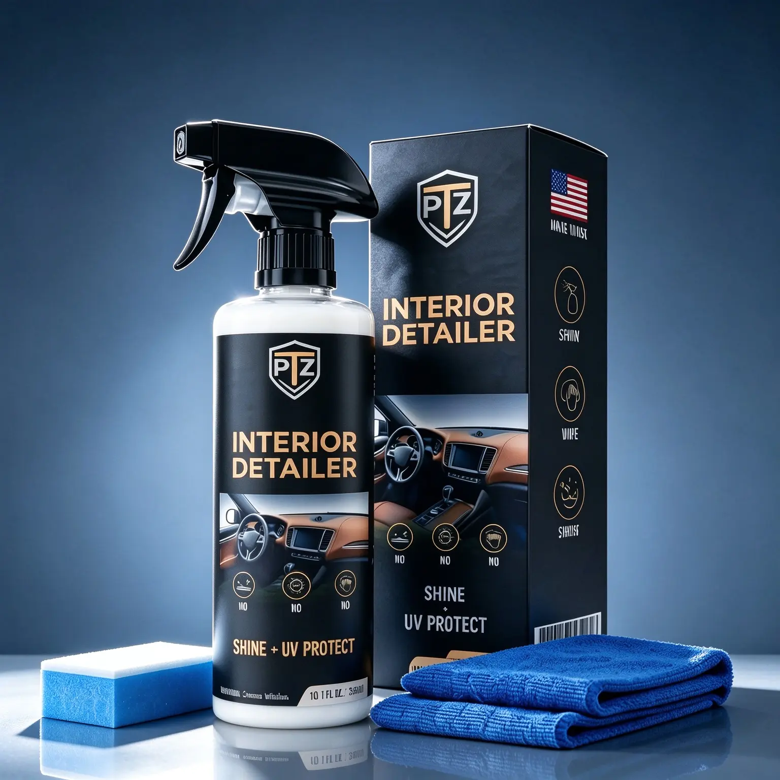 PTZ Multi-Surface Liquid Spraying Automotive Interior Cleaner & Conditioner (10.14 fl oz) - Leather Upholstery Cleaners for Vinyl, Plastic, Rubber, Glass, Streak-Free, Residue-Free, Liquid Spraying Leather Upholstery Cleaners