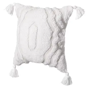 DEERLUX QI004307.IT 16'in Square Cushion Cover, Handwoven Cotton Ethnic Indoor Cushion Cover with White Ikat Pattern, Tassel Corners, Cushion Covers