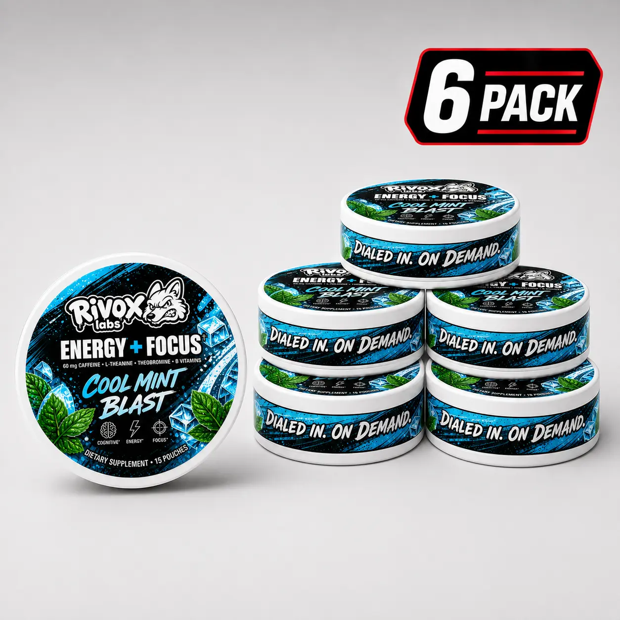 Rivox Focus Pouches – Cool Mint Blast 6-Pack