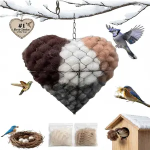 Handmade Alpaca Fiber Bird Nesting Heart, Birds Nests Material Holder, Winter Tree Shelter for Wild Bird, Hummingbird Houses Nest Boxes Gifts for Outside Garden Art Birdhouse, Birds Lovers (1PC)