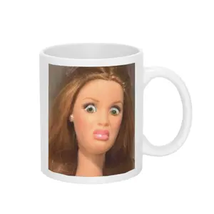 Funny Disgusted Doll Face Mug - Hilarious Coffee Cup Gift for Mom, Dad, Coworker or Friend, 11oz Tea Cup, 15oz Large Ceramic Mug, Kitchen Drinkware, Gift for Friends