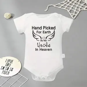 Hand Picked For Earth By My Uncle In Heaven Baby Bodysuit, Funny Infant Newborn Clothes 100% Cotton Jumpsuits Baby Boys Girls Casual Rompers Baby Gift Baby Short Sleeves Onesie Clothes Letter Pattern Baby Outfit for Outdoor Indoor