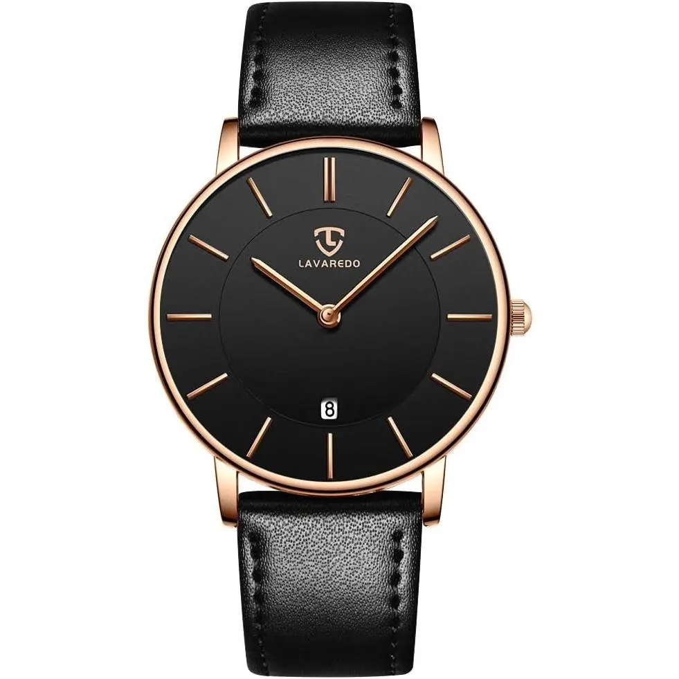 L LAVAREDO Watch for Men, Extremely Thin Mens Watches Minimalist Analog Men's Leather Wrist Watches with Time/Date, Birthday Gift for Men Boyfriend