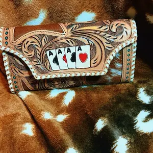 Tooled leather full size trifold wallet