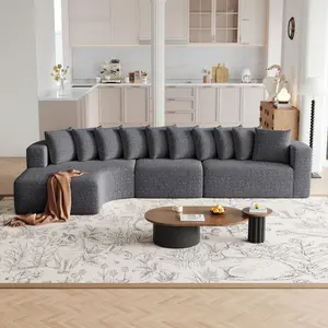 131.1-inch Chenille Sectional Sofa Set, Modern Cloud-Shaped Curved Sofa, Includes 10 Pillows, Living Room Fabric Corner Sofa, L-Shaped Modular Sofa (Left Chaise)
