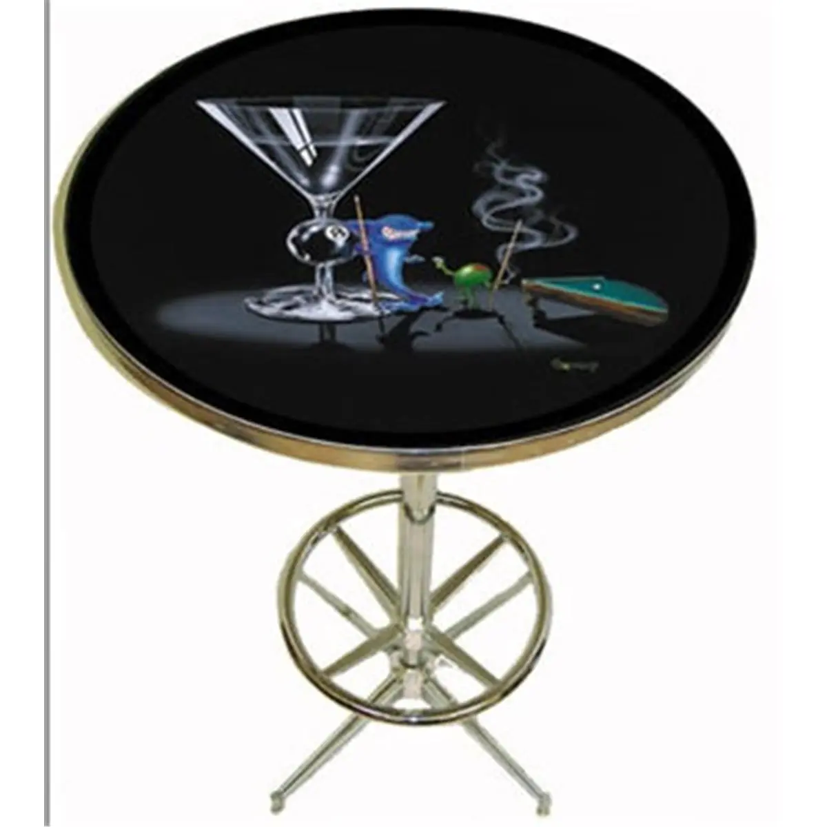 SHARK Pool Shark III Pub Table, Outdoor Furniture Table with 28 in Acrylic Top, Artwork Logo, Chrome Footrest, Scratch-Resistant Surface, Chrome Feet