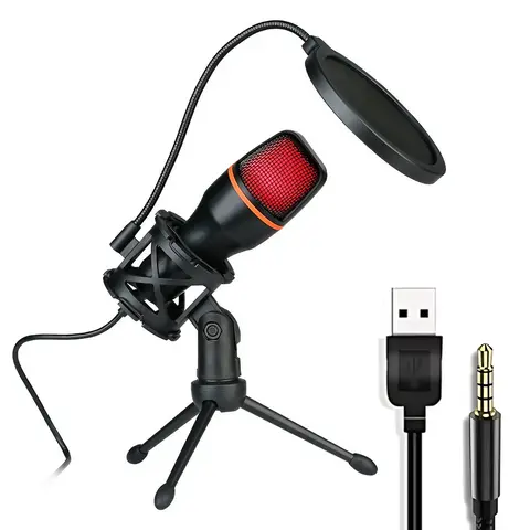Condenser Microphone Set, Singing Mic, RGB Colorful Lighting Effect, Intelligent Noise Reduction, Live Game Recording Equipment with Adjustable Tripod, Universal Desktop Streaming Device, Recording Studio Equipment
