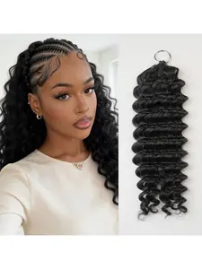 Curly Feather Crochet Hair Human Hair Feeling 100 Roots Pre-Separated miracle knot 16 Inch Deep Wave crochet Hair For Black Women (1B, 16 Inch-100 Roots)