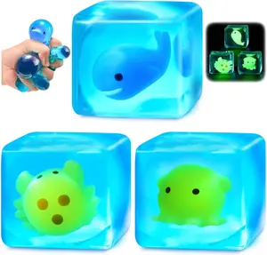 Squishy Stress Cube Fidget Toys Adults - Glow in The Dark Sensory Toys for Kids with Autism Stress Balls for Kids Teens Squeeze Toys for Anxiety Valentines Day Gifts for Kids