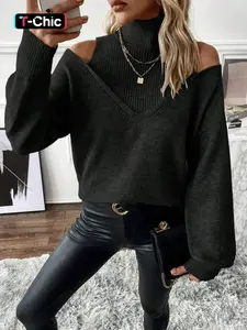 Cold shoulder  2 in 1 pullover sweater Knitwear