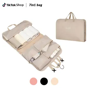 Large Capacity Foldable Suit Travel Bag,Carry on Tote,Multi-pocket Clothing Bag,Expandable Hanging Bag,Zippered Organizers for Holiday&Trips,Travel Essentials,Easy to Clean,Wipeable Garment Bag,Ideal Gift for Women