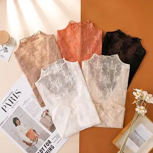 Two Pieces Mix Color Hollow Lace Base Shirt for Women 2PCS New Style Mesh for Women's Clothing