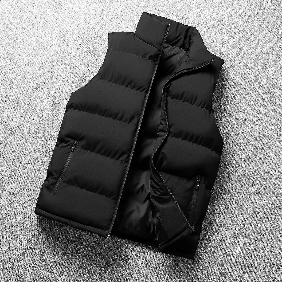 Men's Quilted Puffer Vest, Waterproof Polyester Outerwear with Stand Collar, Sleeveless Zipper Jacket for Autumn-Winter, Tops