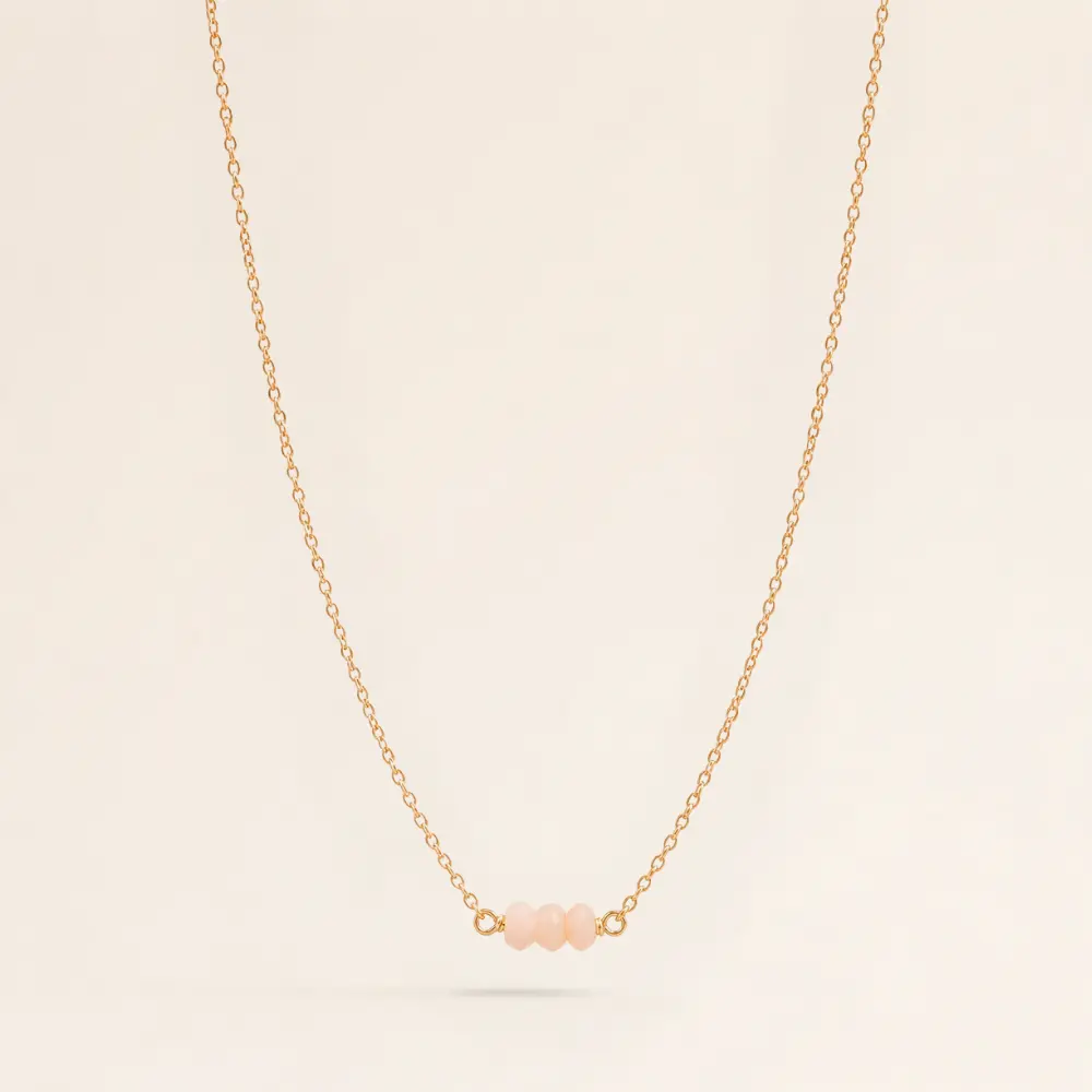 October Birthstone Three Gem Necklace with Faceted Pink Opals